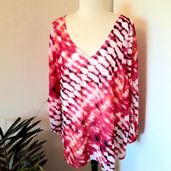 Worthington Woman Tops | Colorful Open Sleeve Blouse Size 2x | Poshmark